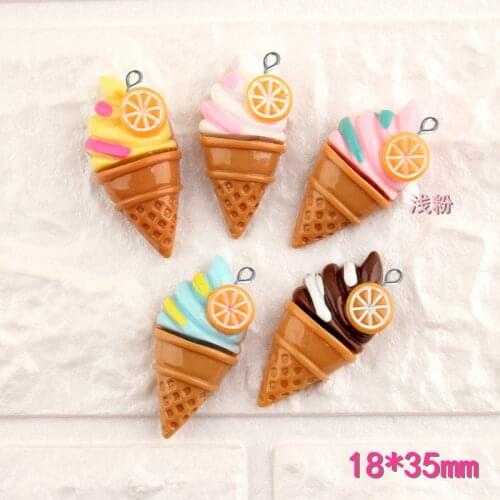 10pcs 18*35MM DIY resin summer food ice cream cone charms cabochon ornament craft pendants decoration jewelry making material