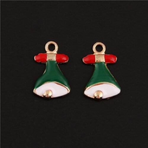 10pcs Gold Red Green Enamel Christmas Bell Charms Holiday Decorations DIY Jewelry Findings A3092