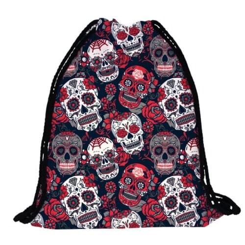 2pcs Skull print bouquet pocket can hold travel drawstring backpack on one shoulder