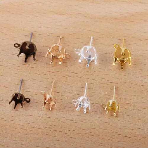 200pcs Earring Post Pins Connectors Base 6 8mm 6 Prongs Pins with Loop Linkers CZ Base Settings DIY Dangle Earrings Findings