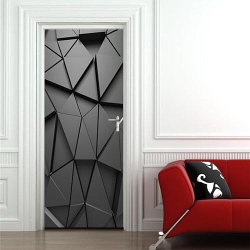 3D Modern Geometric Door Sticker Self-adhesive Wallpaper Waterproof Vinyl Wall Sticker Bedroom Decor Home Decoration Accessories