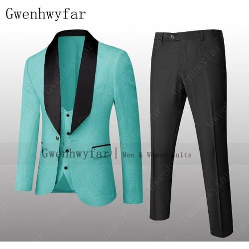 Gwenhwyfar Turquoise Costume Homme 15 Colors Costom Made Butterfly Floral Suits Men Slim Fit Prom Party Suit For Young Man 3 Pcs