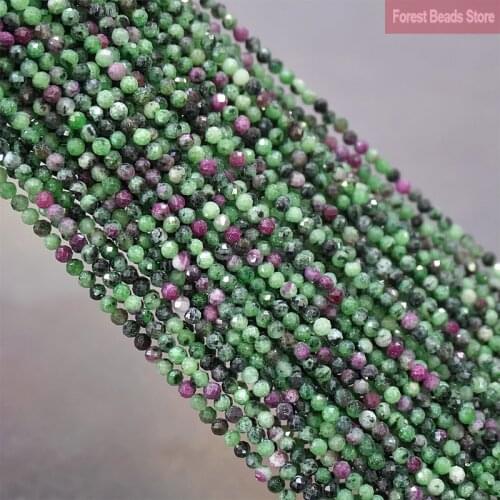 2mm/3mm Natural Stone Faceted Epidote Zoisite Jaspers Round Loose Spacer Beads for Jewelry Making 15'' DIY Bracelet Necklace