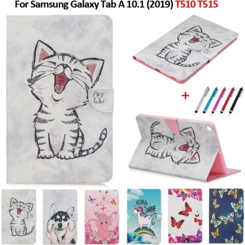 Cute Cat Unicorn Puppy Butterfly Tablet Cover For Samsung Tab A 10 1 2019 Case T510 T515 Stand Wallet Case For Tab A 10.1 2019