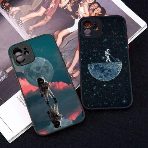 Phone Case For iPhone 12 11 Mini Pro XR XS Max 7 8 Plus X Space Moon Astronaut Matte transparent cover