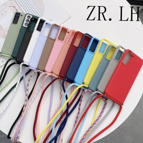 Strap Cord Chain Case For Samsung Galaxy s21 S20FE A42 A52 A72 A50 A70 A31 A42 A12 A22 A32 5G Necklace Lanyard Rope Matte Cover
