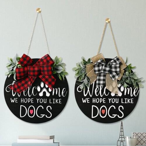 Hot Sale Welcome Dog Sign Porch Decor Rustic Wooden Door Hangers Front Door Outdoor Hanging Vertical Sign Front Door Decoration
