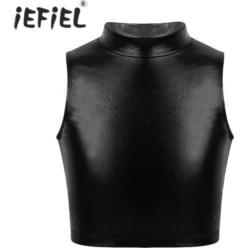 IEFiEL Girls Fancy Ballerina Lyrical Tops Metallic Turtleneck Crop Tank Tops Ballet Dancewear Gymnastics Leotard Dance Costumes