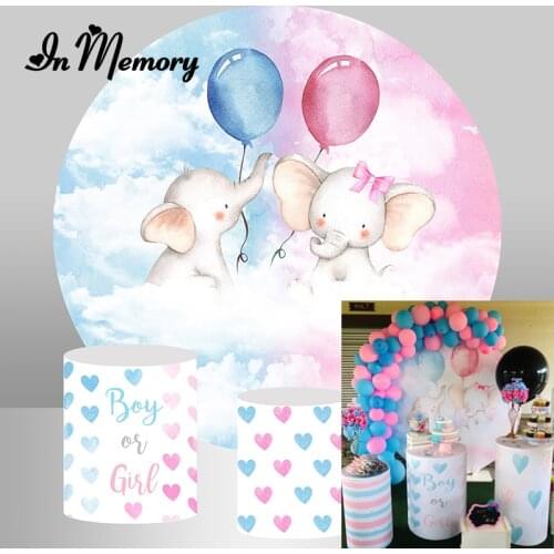 InMemory Gender Reveal Round Circle Background Baby Shower Elephant Backdrop Newborn Birthday Party Table Banner Plinth Covers