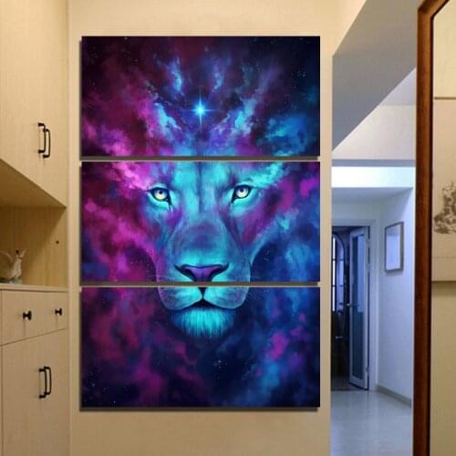 JIE DO ART 3 piece canvas art Psychedelic Lion Home Decoration Wall Pictures For Bedroom