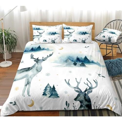 Christmas Reindeer Duvet Cover Set White Background Bedding Set Snowflower Beds Set Water Color Home Textiles Microfiber For Kid
