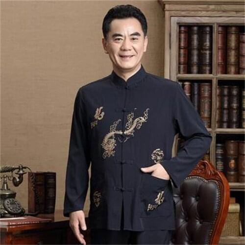 Long sleeve middle-aged Tang suit men buckle blazer masculino slim fit casaco jaqueta masculina coats mens jacket Chinese style