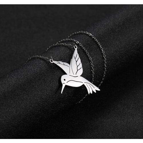 COOLTIME Humming Bird Wolf Fox Animal Pendant Gold Color Stainless Steel Charm Necklace Anniversary Gift For Woman Man Jewelry