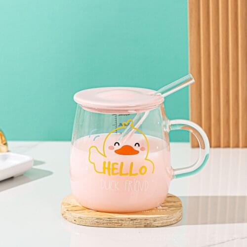Cute Duck Straw Cup Cover Creative Cartoon Transparent Scale Glass Drink Water Coffee Mug Drink Party School Water Bottle Gift