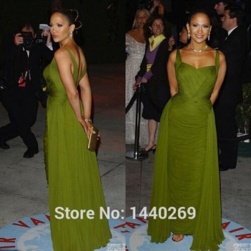 Fashion A Line Chiffon Pleats Evening Dress Spaghetti Strap Long Prom Gown vestidos de celebridades Custom Made