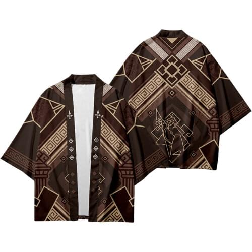 Genshin Impact Zhongli Yukata Men Women Fashion Cardigan Loose Blouse Haori Obi Asian Clothes Harajuku Japanese Cosplay Kimono