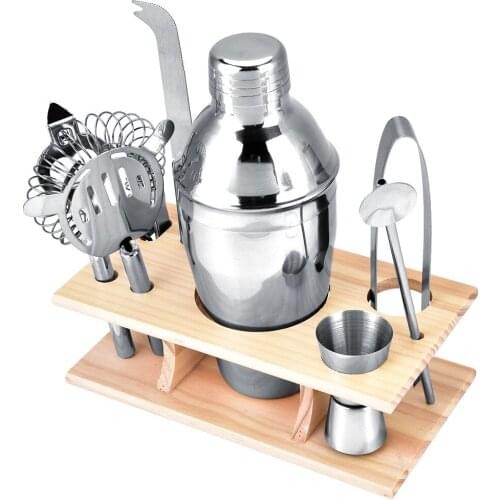 8pcs Stainless Steel Bar Set Tool Cocktail Shaker Mixer Drinker With Wood Holder Stand Drinking Tool 750ML Dropshipping New