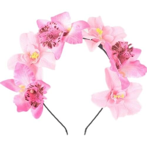 Thai Orchid Hair Hoop Hairband Hawaiian Beachside Holiday Tiara Simulation Flower Crown Party Hair Accessories for Women Travel