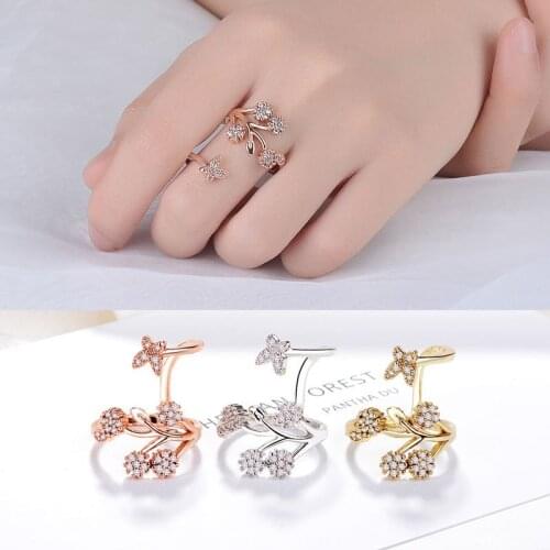 Luxury Snowflake Butterfly Lady Ring Opening Adjustable Crystal Wedding Ring Rose Gold Fashion Lady Engagement Ring