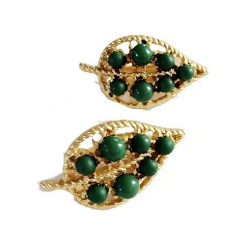 Green Beads Leaf Clip Earring
