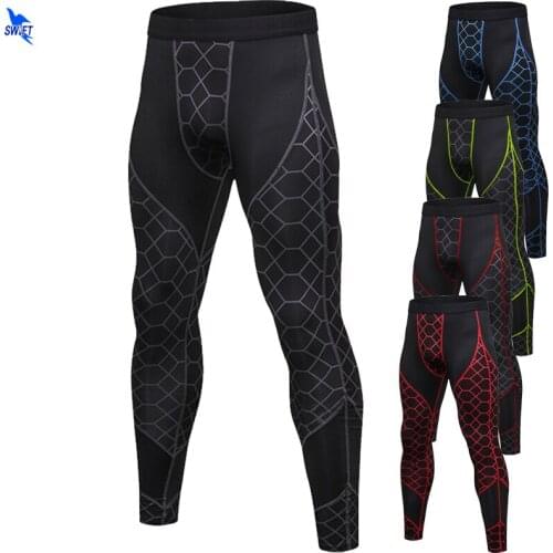 Grid Printed Fitness Men Running Tights Gym Yoga Trousers Crossfit Jogging Sports Leggings Quick Drying Elastic Sportswear Pants
