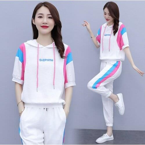 Sports Casual Fashion Set Womens 2021summer New Womens Clothing Western Style Youthful-Looking Hooded Business Two-Piece Set