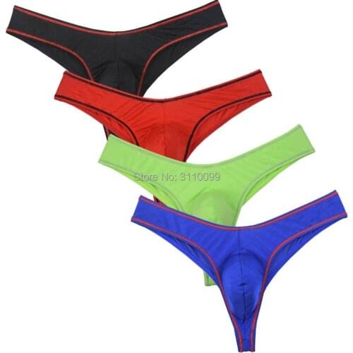 Mens Pure Color Elastic Strengthen Underwear Thongs Bikini Underpants Raised Pouch Sexy G-strings Shorts
