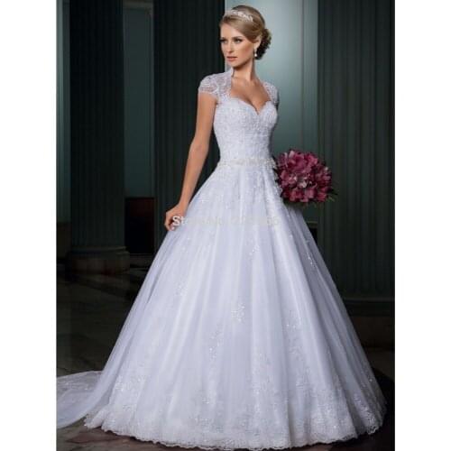Wedding dress vintage vestido de noiva Customise wedding gown A-line Open Back vestido de casamento Detachable Train trouwjurk