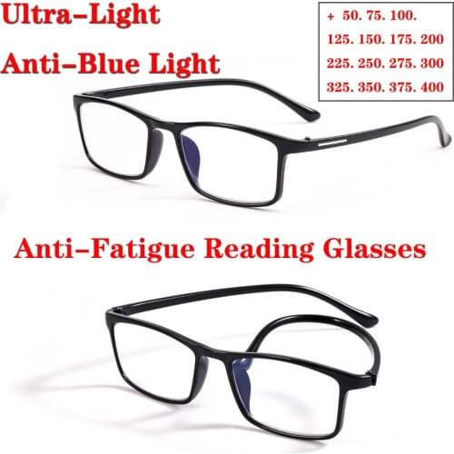 Ultra-light TR90 Anti-Blue Light Reading Glasses for Men Women Anti-Fatigue Reading Glasses Reader + 50 75 125 175 225 275 325