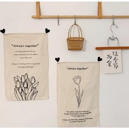 1pc Retro Illustration Background Fabric Nordic Ins Cloth Flower Wall Hanging Tapestry Fabric Bedroom Hand-drawn Wall Tapestry