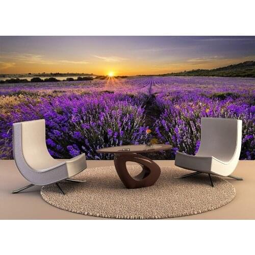 Custom Wallpaper Murals Sunset Over Lavender Field Self Adhesive Vinyl Wall Sticker Wall Paper Art Wall Painting Living Room
