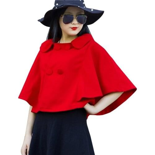 2019 High Quality Brand Autumn Winter wool jacket Women red Cape coat Loose single Breasted Womens cashmere female jacket