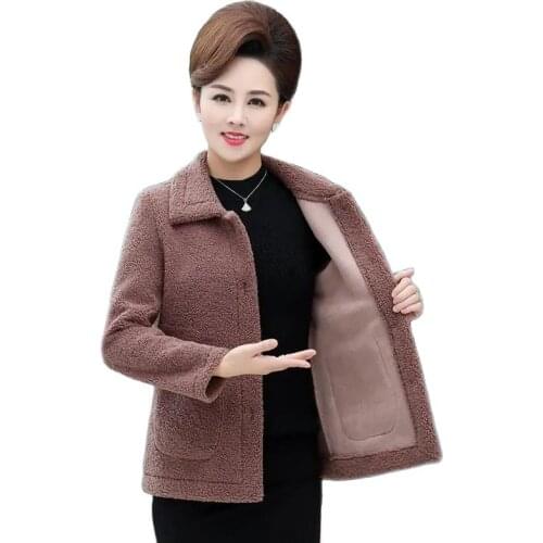 Lamb Plush Fur Jacket Women Fall Winter Jackets Middle Aged Female Short Outerwear Plus Size Loose Granular Velvet Parka Coat