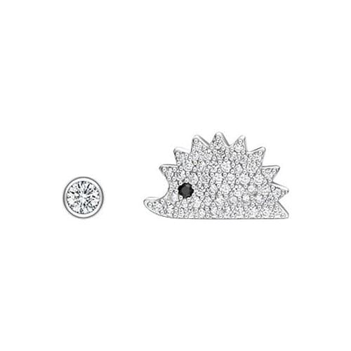SLJELY New 925 Sterling Silver Asymmetric Cute Hedgehog Stud Earrings Micro Cubic Zirconia Stones Women Fashion Brand Jewelry