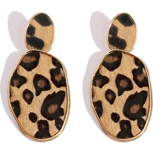 Flatfoosie Geometric Round Square Drop Earrings Fashion Party for Women Leopard Print Long Dangle Earrings Bamboo Maxi Jewelry