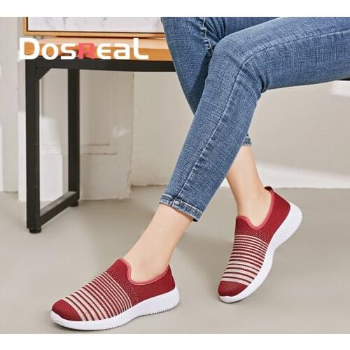 Dosreal Women Casual Shoes Female Spring Mesh Sneakers Ladies Slip On Boat Shoes Flats Stripe Fashion Shoes Feminino Zapatos