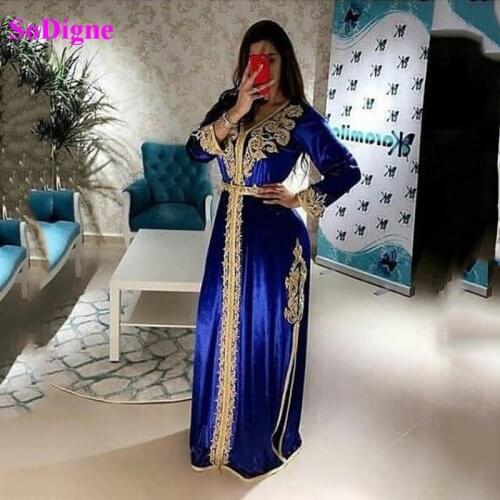 Sodigne Moroccan Caftan Evening Dresses Embroidery Appliques Long Evening Gown Sleeve Arabic Muslim Party prom Dress Plus Size
