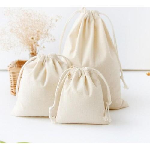 1pc 4 sizes Pure White Handmade Cotton Linen Bag Storage Bag Coffee Beans Tea Gift Bags Wedding Party Candy Jewelry Bag
