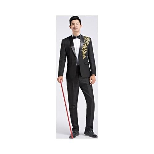 100%real mens royal blue/red/black/white leaf embroidery tuxedo suit /event/studioance/stage performance/jacket with pants