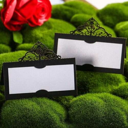 100 Pcs Table Place Cards with White Inserts Crown Tent Cards Name Cards for Wedding Banquets Buffet Bridal Black