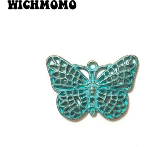 2019 New Fashion 35*25mm 5pieces/bag Zinc Alloy Green Butterfly Shape Charms for Necklace Earring Jewelry Accessories