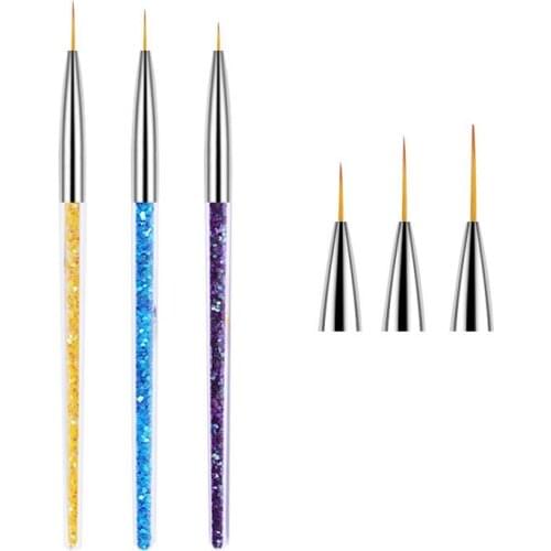 3 pcs/set Portable Nail Tool Pen Nylon Hair Painting Flower Painted Drawing Pen Ergonomic Design Nail Pen