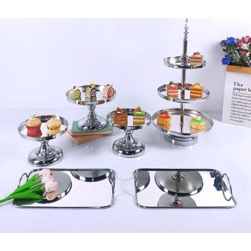 3Tier silver 3-6PCS Wedding Cake Stand Set Gold Mirror Metal Cupcake Beautiful Tray Dessert Display Decoration Tools
