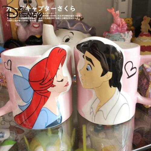 Free Shipping Disney Mermaid Princess Mug Beauty and Beast Ceramic Cups Couple Cup Suit 2 PCs