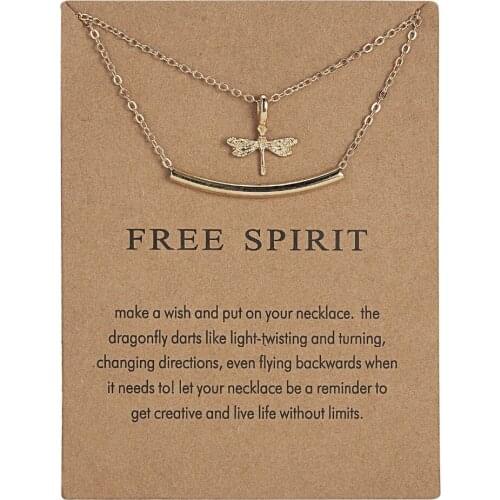Free spirit Simple Multi-layer Dragonfly Animal Wish Message Card Short Collarbone Chian Choker Necklace for Women Jewelry Gifts