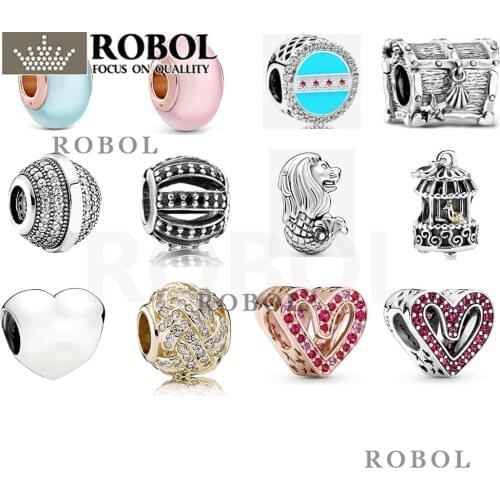 44 2021 New Fashion 100% 925 Sterling Silver Heart-shaped Round Charm Fashion Simple Beads Free Wholesale Shipping