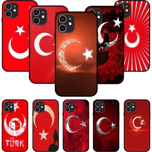 For iPhone 11 12 8 Plus Mini Pro X XR XS Max 4 5 7 6 6S 8 SE Phone Case Black Cover Coque Tpu Waterproof Art Turkish Flag