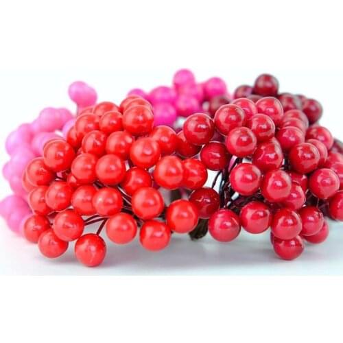 40Pcs Mini Artificial Flower Fruit Stamens Cherry Christmas Plastic Pearl Berries for Wedding DIY Gift Box Decorated Wreaths