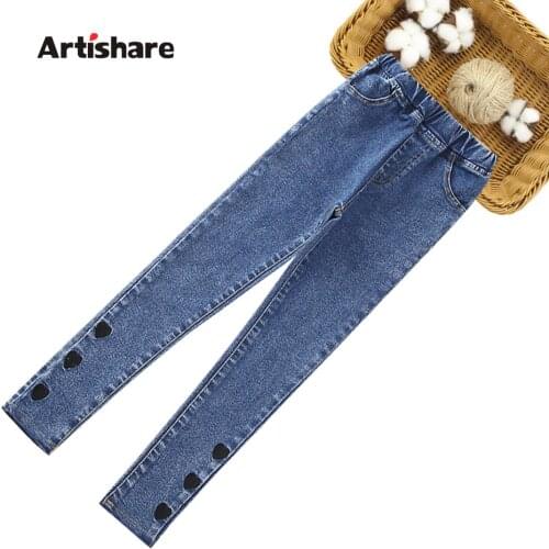 Jeans For Girls Heart Pattern Jeans Kids Girl Spring Autumn Kids Jeans Casual Style Childrens Clothes 6 8 10 12 14