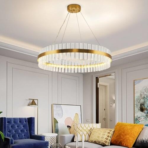 FKL Nordic Modern Chandelier Light Luxury Round Dining room Light Glass Golden Round LED Living room Bedroom Indoor Lighting